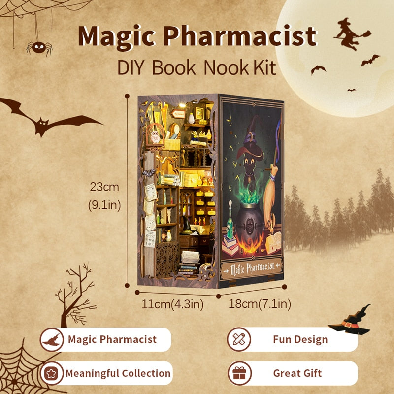 Miniature House Book Nook Kit with Touch Light Magic Pharmacist (Mona's Apartment)