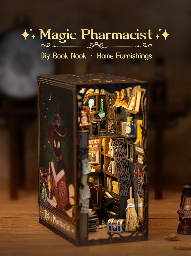 Miniature House Book Nook Kit with Touch Light Magic Pharmacist (Mona's Apartment)