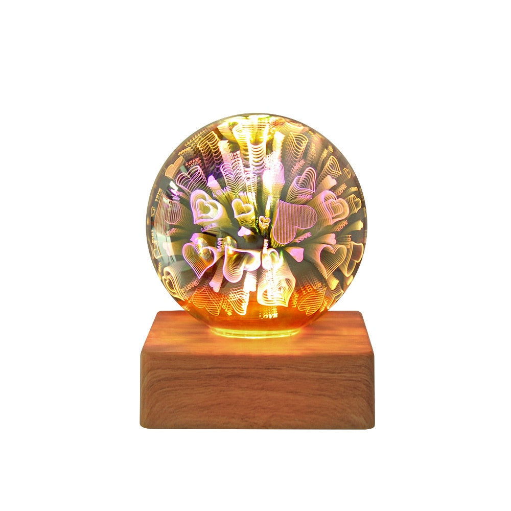 USB Magic Glass Ball LED Night Light with Wood Base