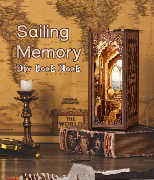 Miniature House Book Nook Kit with Touch Light Sailing Memories (Jean's Office)